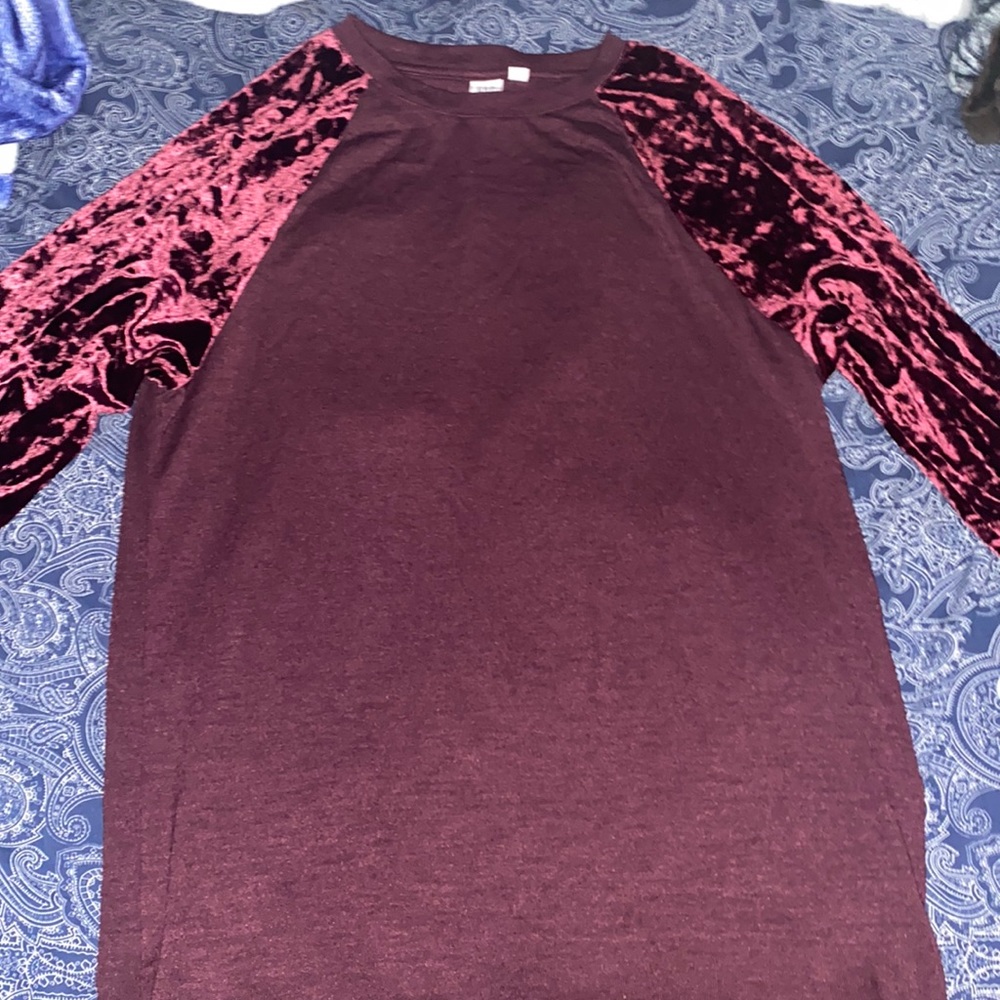 Burgundy dress with velvet sleeves